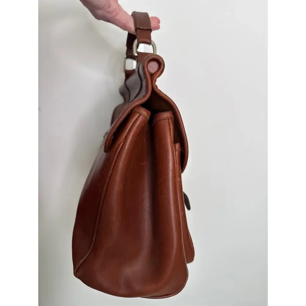 Vintage 90s Brown Leather Messenger Satchel Bag Detachable Shoulder Strap USA